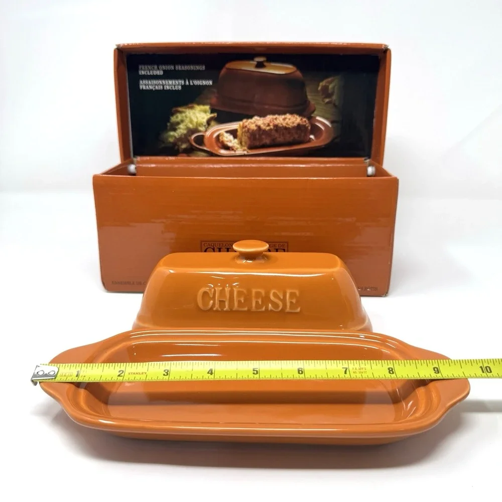 Village Gourmet Chevre Goat Cheese Baker Burnt Orange Ceramic Dish Box Seasoning